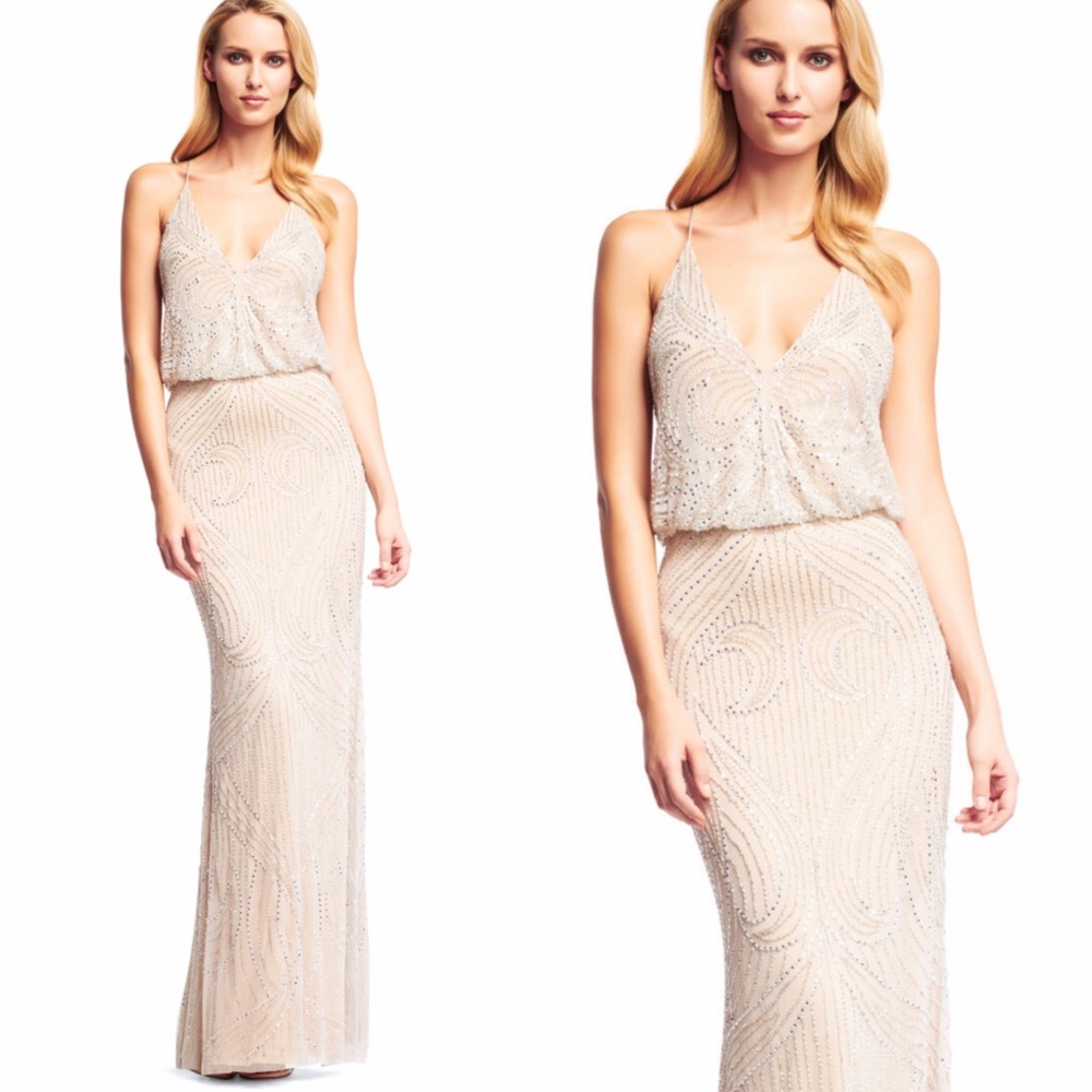 Aidan Mattox fully beaded blouson sleeveless long dress